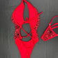 Metallic Red Web One-Piece Lingerie Outfit