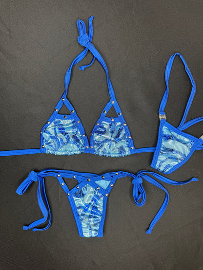 Royal Blue/Metallic Blue Print Two-Piece Bikini Lingerie Outfit