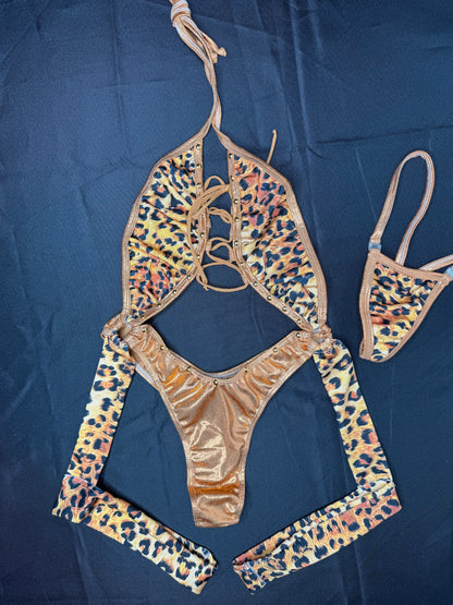 Tiger Spandex Print/Copper One-Piece Lingerie Outfit