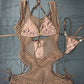 Brown Designer/Brown Fishnet Sleeveless Bikini Top Romper Lingerie Outfit
