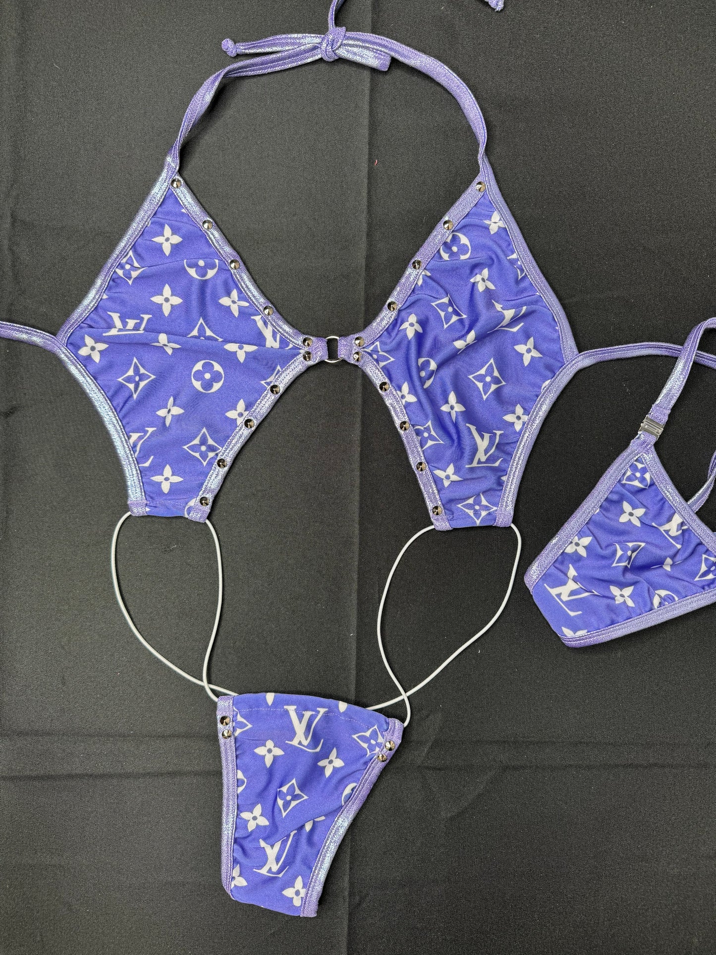 Metallic Lavender/Lavender Sling-Shot One-Piece Exotic Dancer Outfit