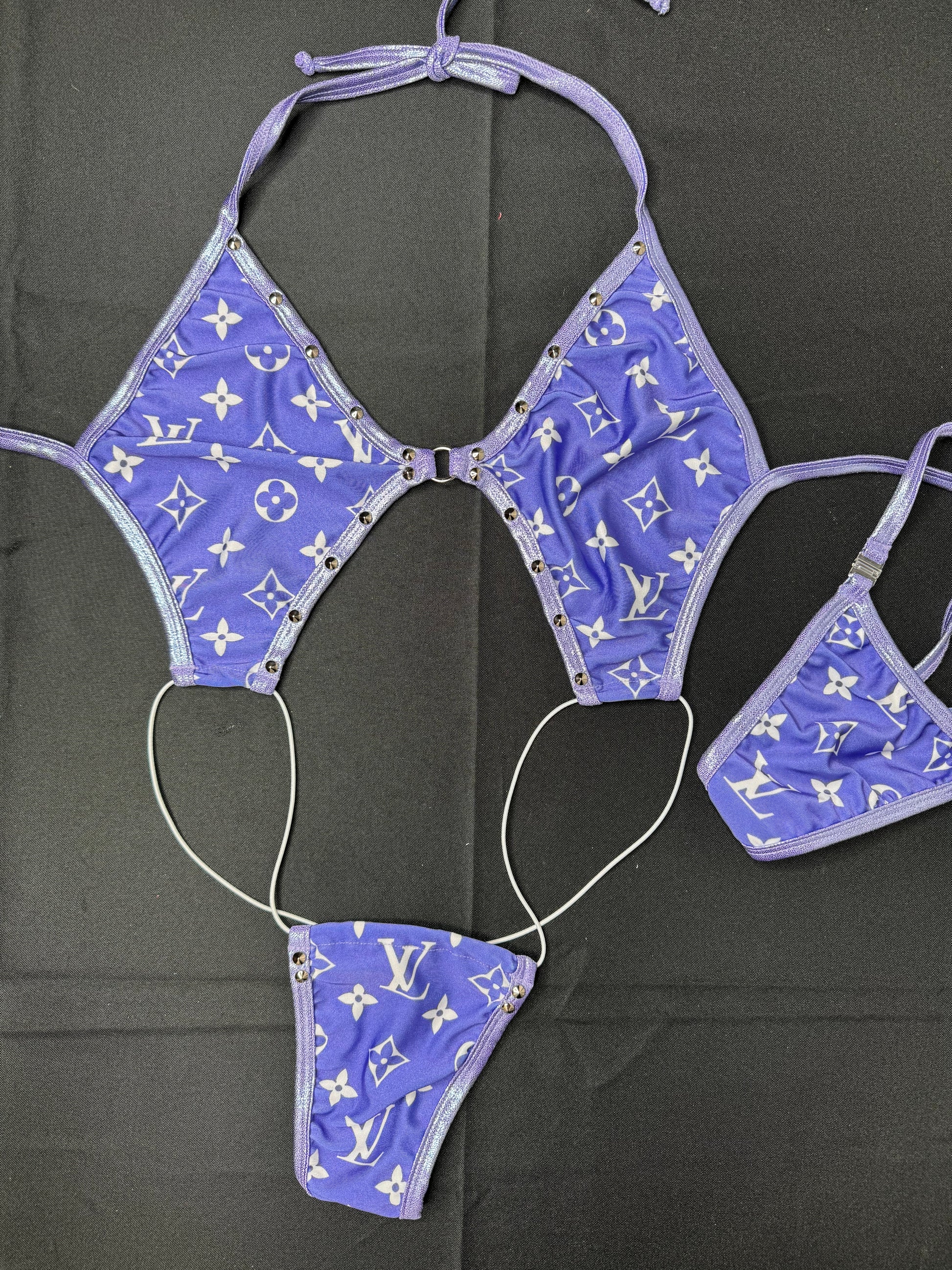 Metallic Lavender/Lavender Sling-Shot One-Piece Exotic Dancer Outfit
