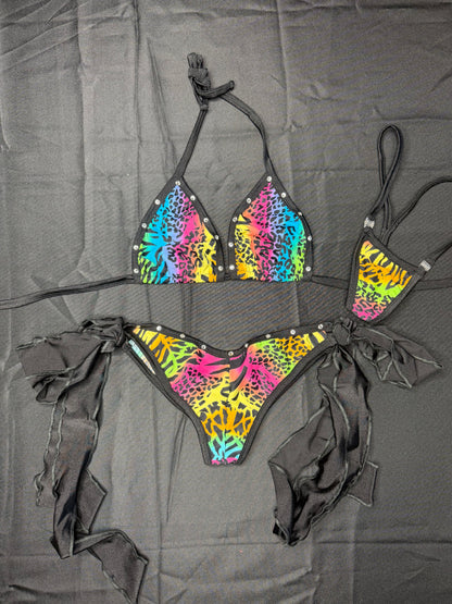 Rainbow Cheetah Print Bikini Lingerie Outfit