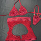 Burgundy Fishnet/Spandex Bikini Top/Chaps Shorts Lingerie Outfit