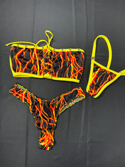 Lightning Green/Orange Tube Top/Thong Two-Piece Lingerie Outfits