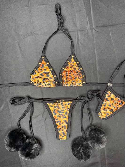 Tiger Animal Print Two-Piece Bikini Lingerie Outfit
