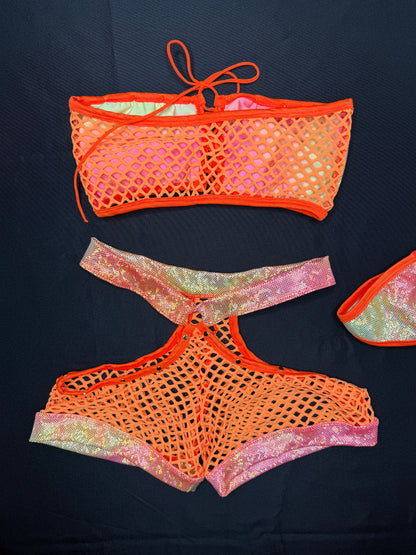 Orange/Yellow Ombré Tube Top/Shorts Two-Piece Lingerie Outfit