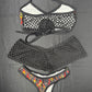 Black/Red Flame Spandex Sports Bra/Cheeky Thong/Shorts Three-Piece Lingerie Outfit