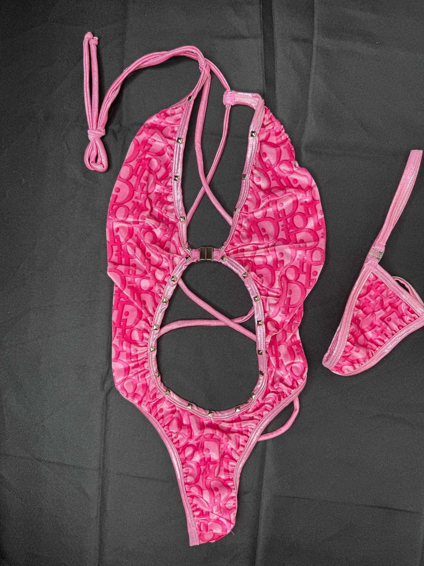 Hot Pink VELVET One-Piece Lingerie Outfit