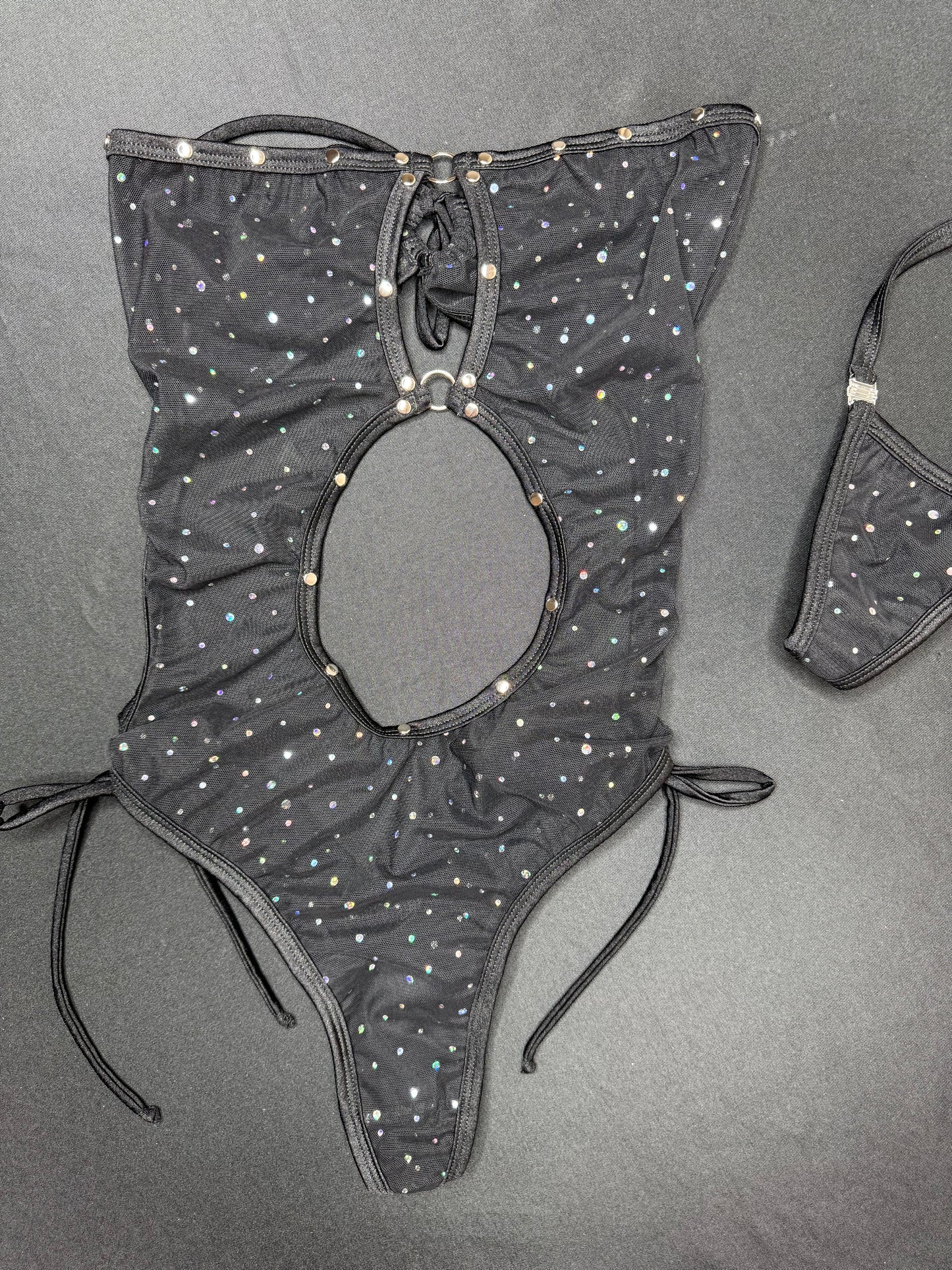 Black Sparkle Mesh One-Piece Lingerie Outfit