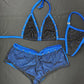 Black Mesh/Royal Blue Two-Piece Cheeky Shorts Lingerie Outfit