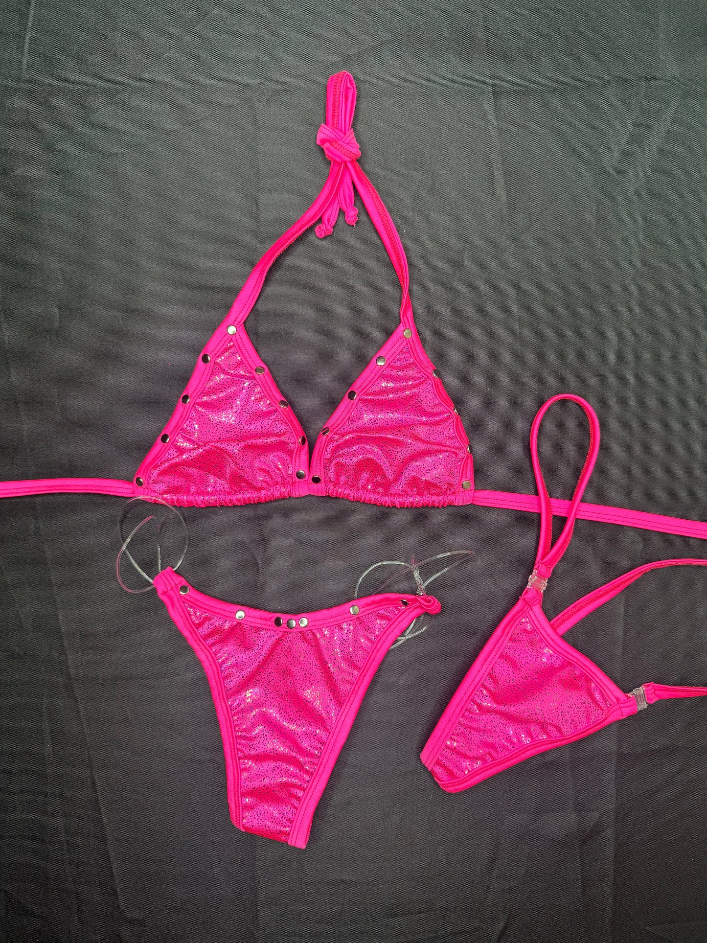 Pink Spandex Two-Piece Bikini Lingerie Outfit