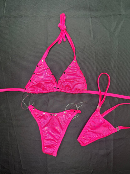 Pink Spandex Two-Piece Bikini Lingerie Outfit