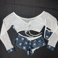 Yankees Blue Spandex/White Mesh Long Sleeve/Shorts Two-Piece Lingerie Outfit