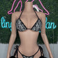 Black Designer Two-Piece Side-Tie Bikini Fur Lingerie Outfit