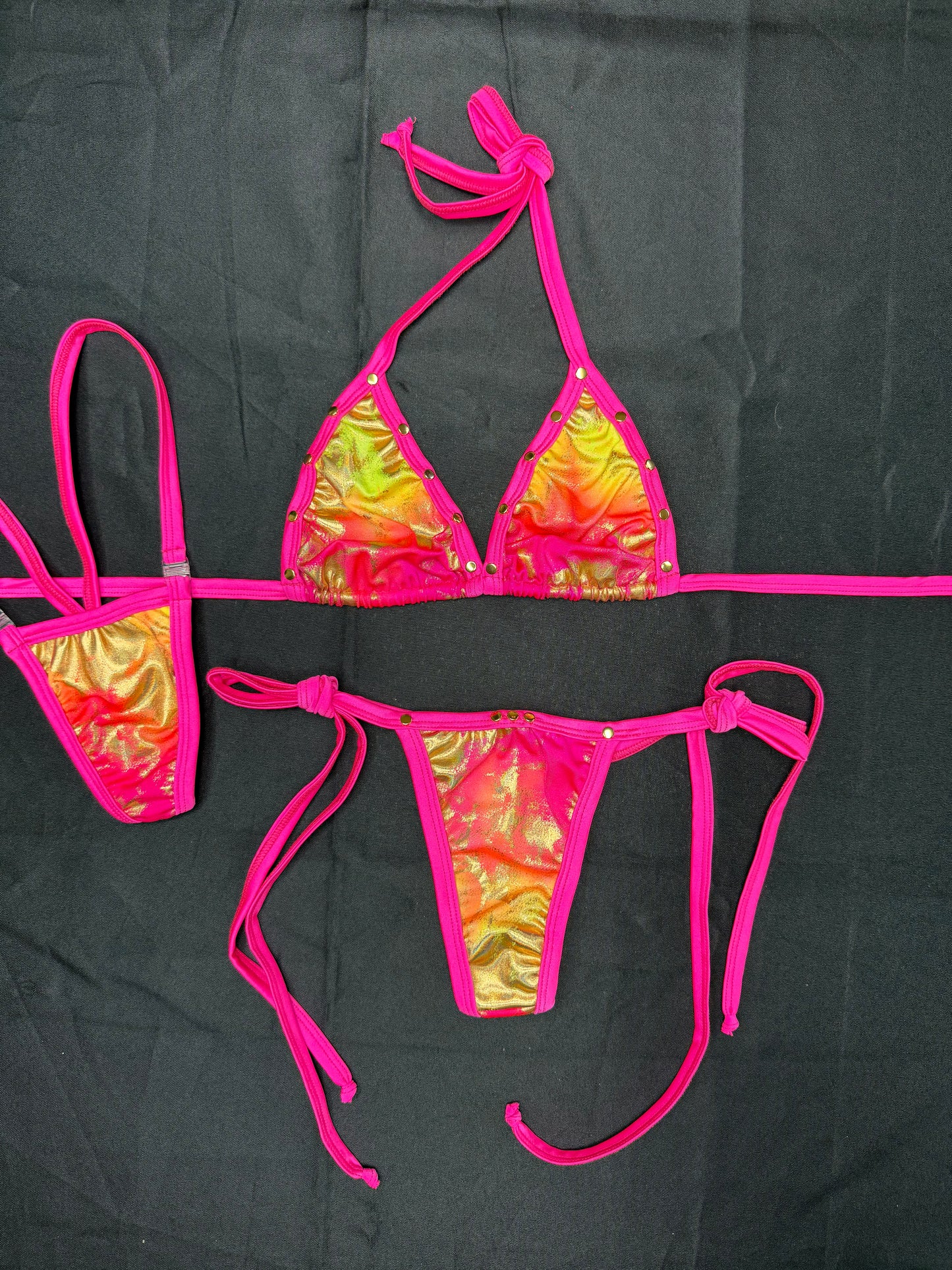 Hot Pink/Yellow Spandex Two-Piece Bikini Lingerie Outfit