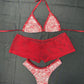 Money Print/Burgundy Fishnet Spandex Bikini Top/Burgundy Fishnet Shorts Three-Piece Lingerie Outfit