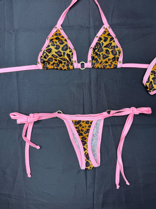 Baby Pink/Animal Print Spandex Two-Piece Bikini Lingerie Outfit