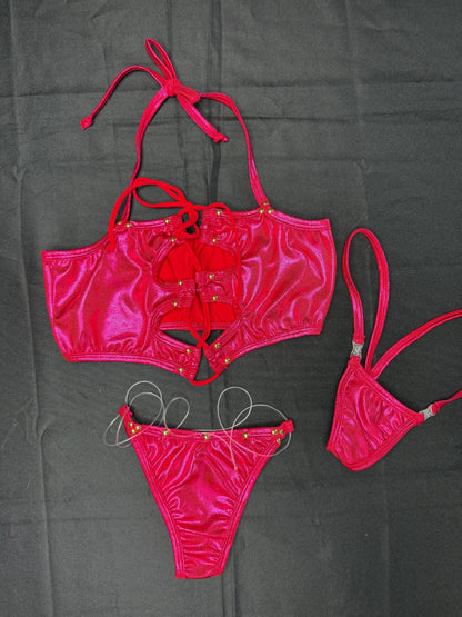 Hot Pink/Fuchsia Two-Piece Bikini Lingerie Outfit