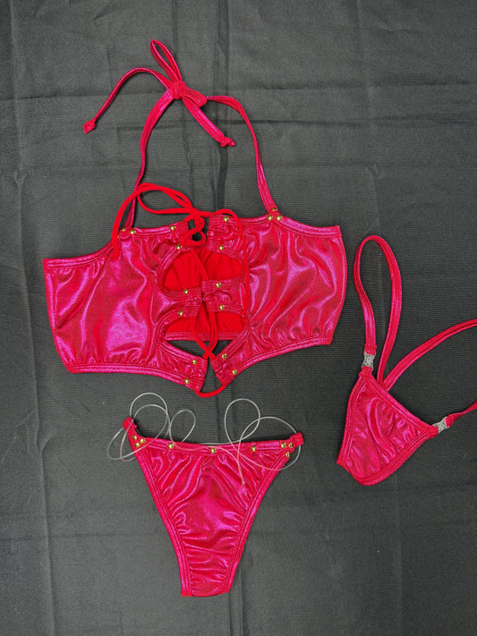 Hot Pink/Fuchsia Two-Piece Bikini Lingerie Outfit