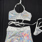 Chrome/White Spandex Ripped Shorts Sports Bra Top Lingerie Outfit