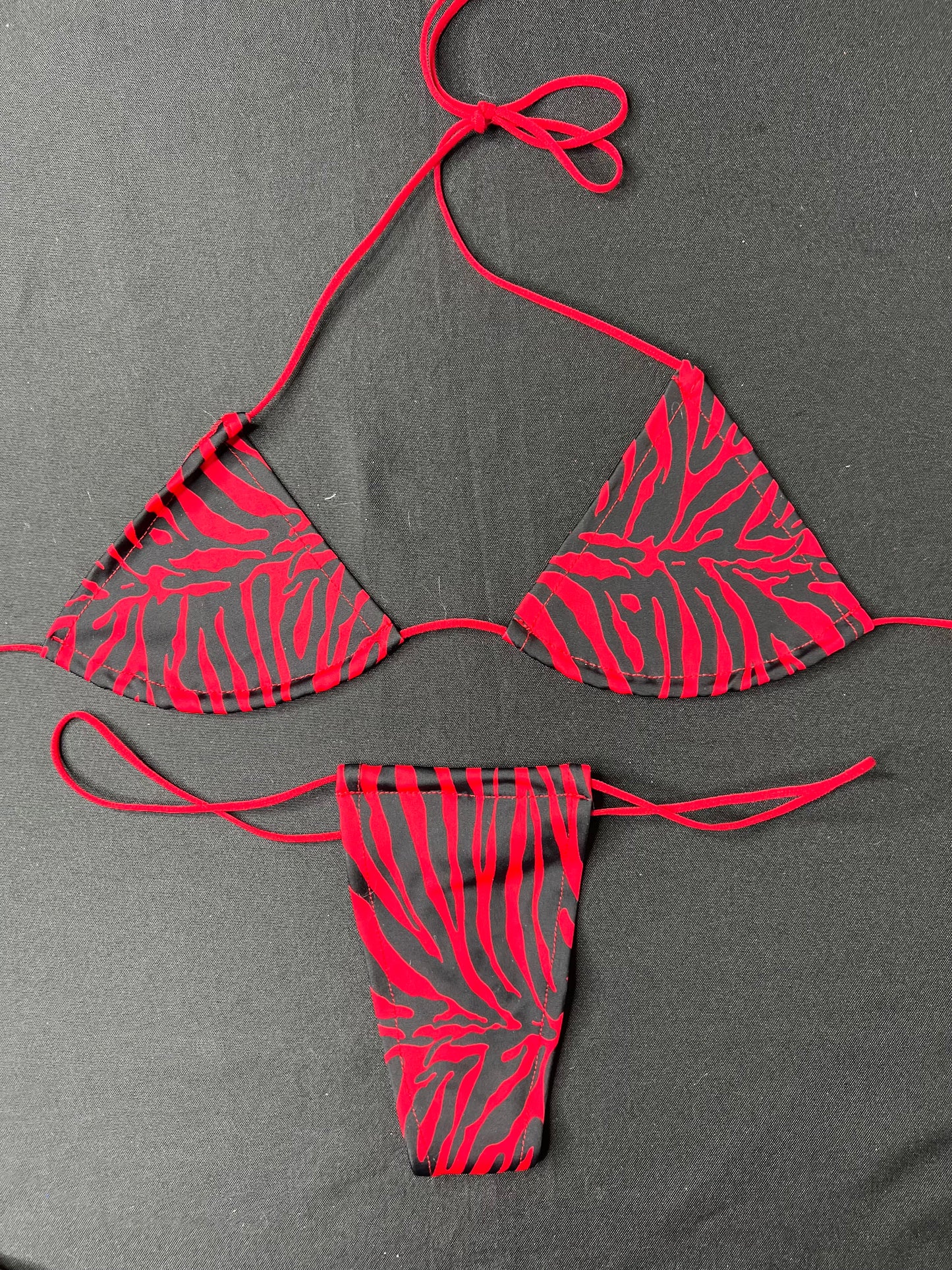 Red Tiger Print Two-Piece Micro Bikini Lingerie Outfit