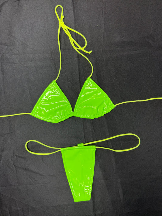 Neon Green Vinyl Micro Bikini Lingerie Outfit