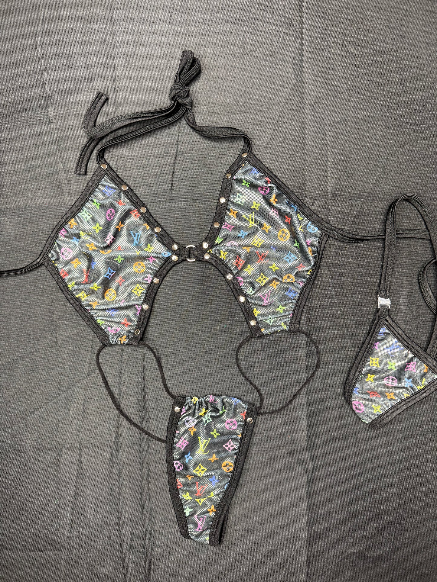 Designer Black Spandex Sling-Shot Lingerie Outfit