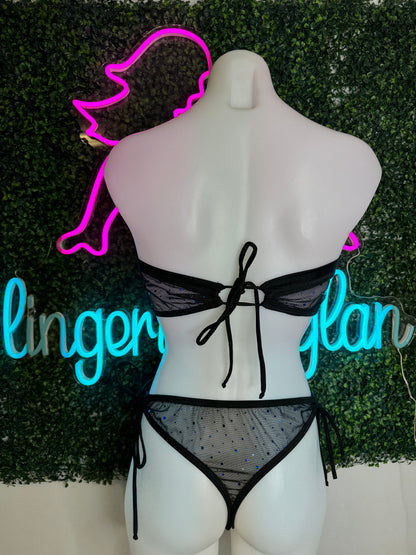 Exotic Dance Wear One-Piece Black Mesh Outfit
