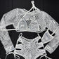 Silver Spandex/White Fishnet Three-Piece Lingerie Outfit