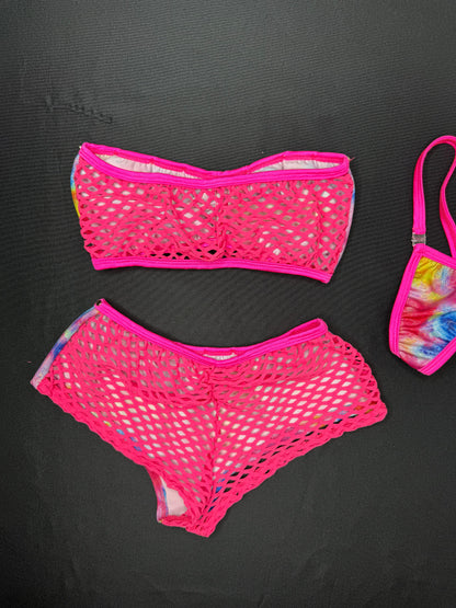 Holographic Rainbow Spandex Tube Top/Shorts Two-Piece Lingerie Outfit