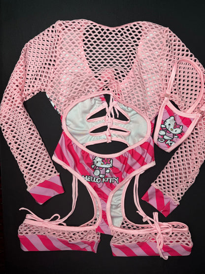 Baby Pink/Pink Kitty One-Piece Romper Lingerie Outfit