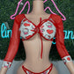 Heart Kitty Print Spandex/Red Mesh Two-Piece Lingerie Outfit