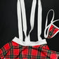 Red Plaid Two-Piece Skirt Suspenders  Christmas Lingerie Outfit