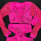 Hot Pink Camouflage/Fishnet Two-Piece Long Sleeve/Shorts Lingerie Outfit
