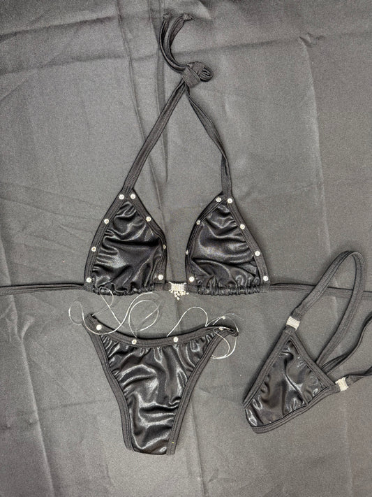 Black Spandex Bikini Top/Silicone Bottoms Two-Piece Lingerie Outfit