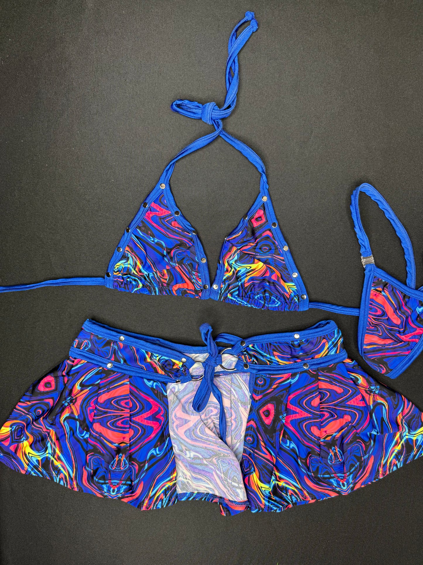 Tie Dye Spandex Two-Piece Skirt Lingerie Outfit