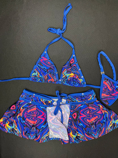 Tie Dye Spandex Two-Piece Skirt Lingerie Outfit