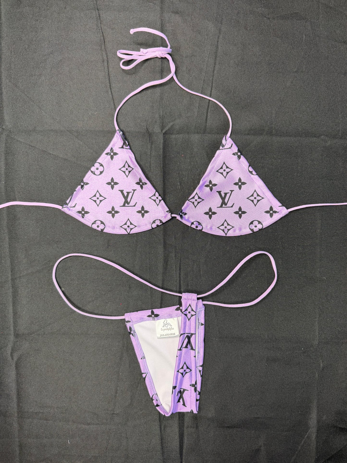 Purple Two-Piece Micro Bikini Lingerie Outfit