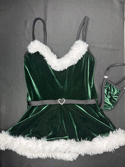 Green Velvet Christmas Lingerie Skirt