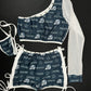 Blue Cowboys Spandex/White Mesh Two-Piece Single Sleeve/Shorts Lingerie Outfit