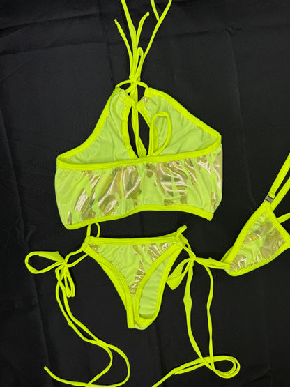 Yellow Camo Spandex Sports Bra/Bikini Bottom Two-Piece Lingerie Outfit