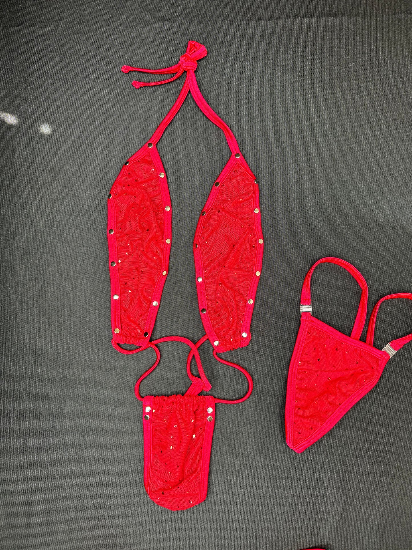 Red Mesh Two-Piece Sling-Shot Skirt Lingerie Outfit