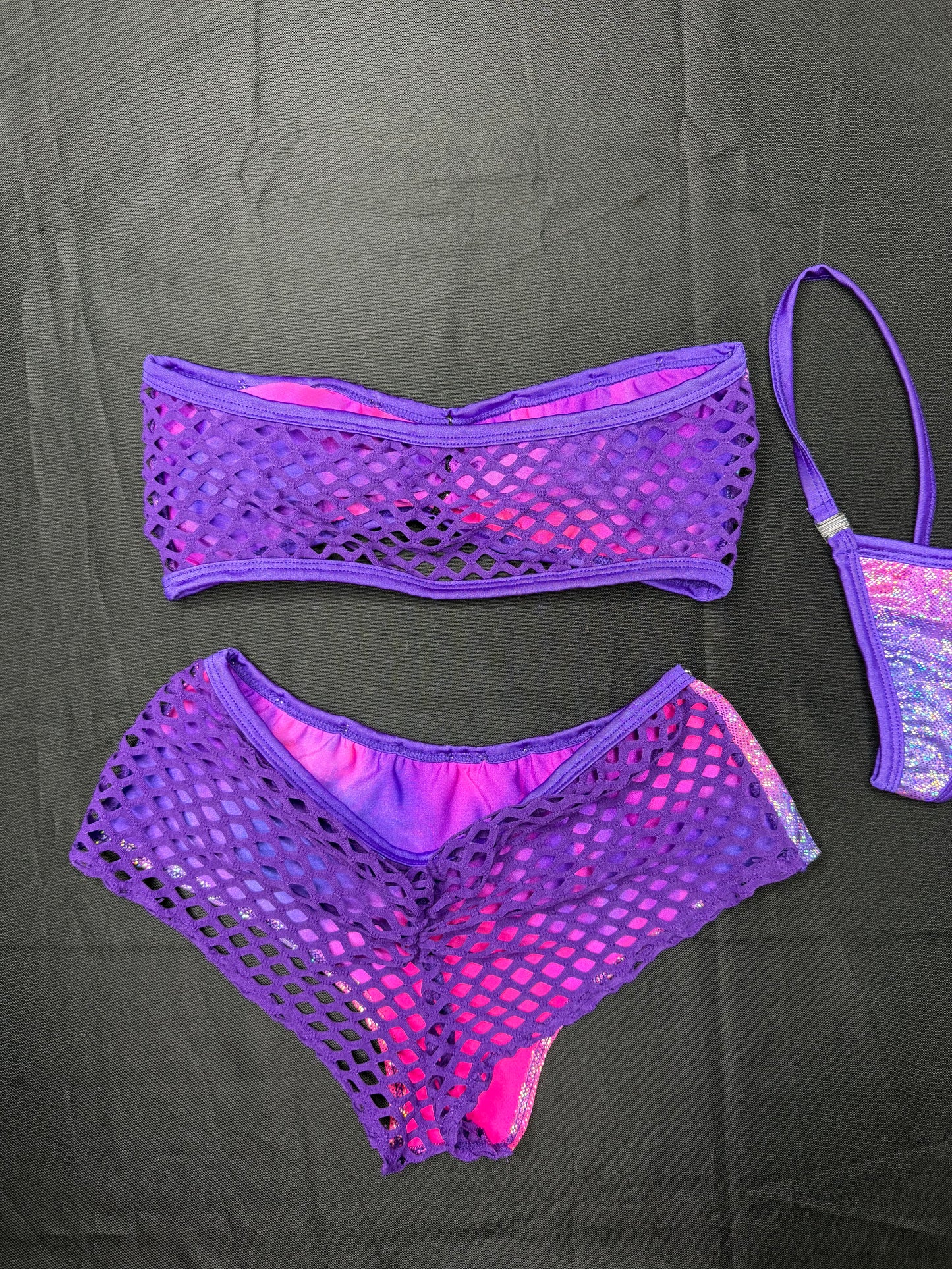 Metallic Purple/Pink Ombré Spandex Tube Top/Shorts Two-Piece Lingerie Outfit