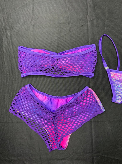 Metallic Purple/Pink Ombré Spandex Tube Top/Shorts Two-Piece Lingerie Outfit