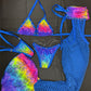 Royal Blue/Rainbow Animal Print Spandex Bikini Top/Chaps Leg Lingerie Outfit