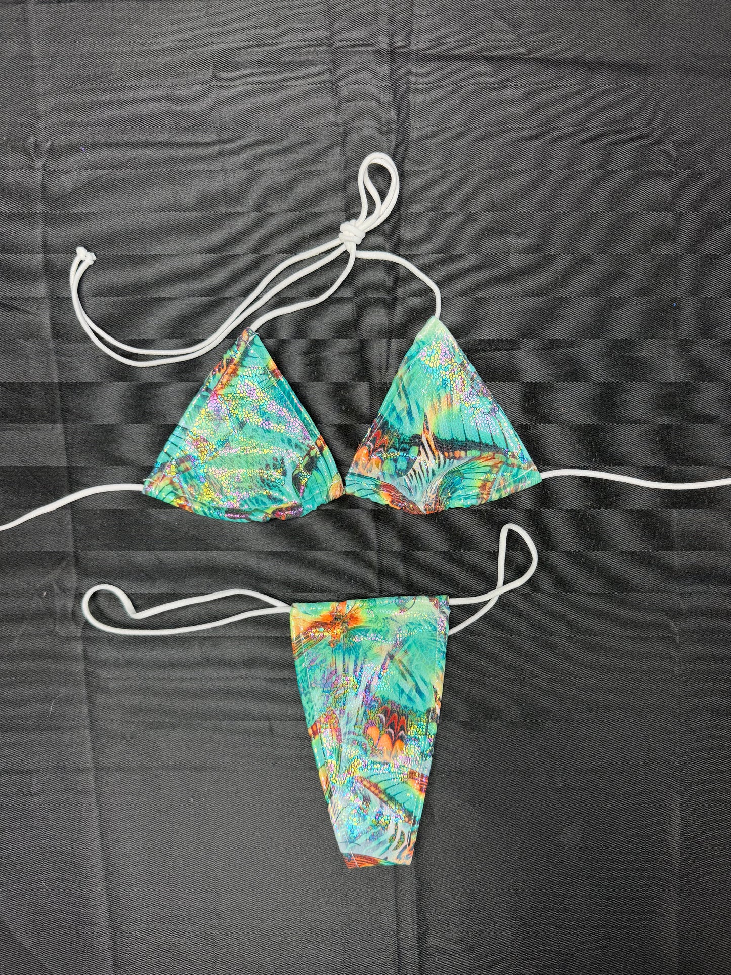 Holographic Butterfly Print Micro Bikini Lingerie Outfit