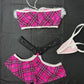 Pink Plaid Spandex/White Fur Two-Piece Tube Top/Shorts Lingerie Outfit