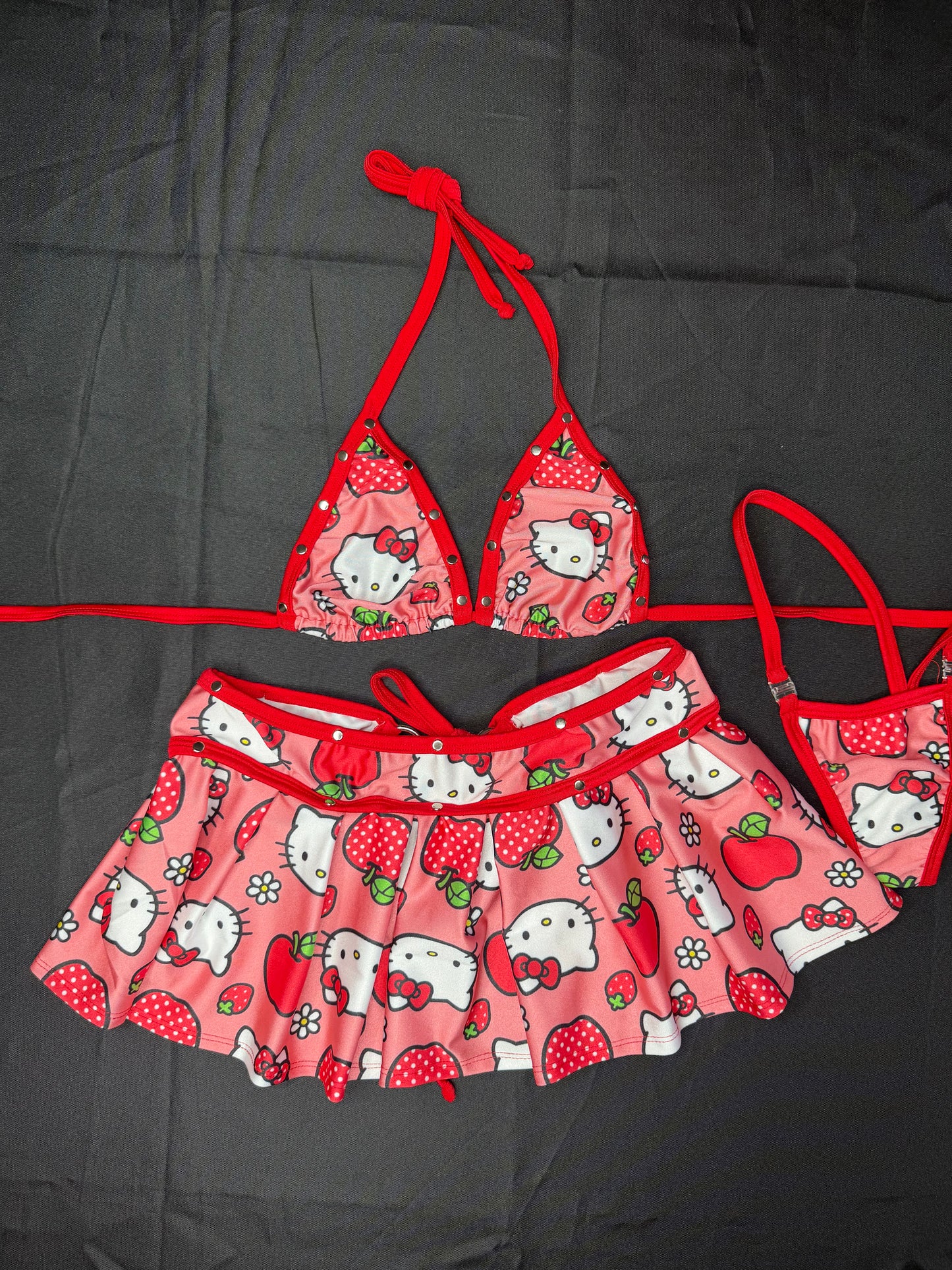 Kitty Spandex Bikini Top/Skirt Two-Piece Lingerie Outfit