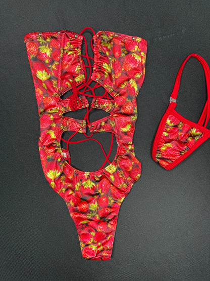 Strawberries Spandex One-Piece Lingerie Outfit